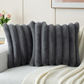 FUTEI Dark Grey Decorative Throw Pillow Covers 24x24 Inch Set of 2, Square Soft Faux Rabbit Fur Big Striped Pillow Sham,Home Decor for Couch Sofa Bed Living Room