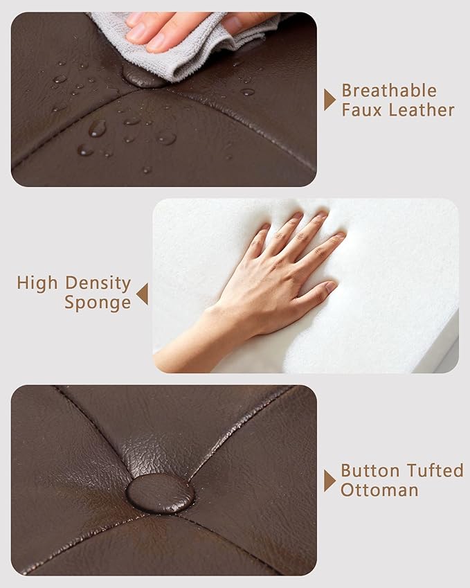 GLAXYFUR 30 Inches Storage Ottoman Bench with Wooden Legs, Faux Leather Folding Ottoman Foot Rest, Storage Bench for Living Room, Hallway & Bedroom, Brown