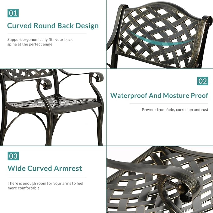 MEETWARM 9-Piece Outdoor Patio Dining Set, 8 Outdoor Dining Chairs and 1 Oval Table with 2" Umbrella Hole, All Weather Cast Aluminum Patio Funiture Set for Backyard, Garden, Patio