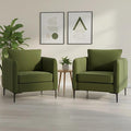 Velvet Accent Chairs Set of 2, Comfy Upholstered Single Sofa Chair Mid-Century Modern Armchair with Thick Cushion and Wood Frame Side Chair for Living Room Bedroom Apartment (Green)