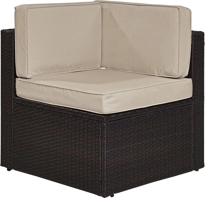 Crosley Furniture Palm Harbor Corner Outdoor Sectional Chair, Wicker Patio Chairs for Porch, Deck, Backyard, Brown with Sand Cushions