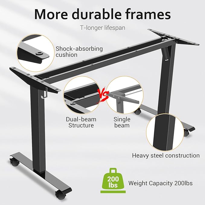 farexon Large Electric Standing Desk 63x24 Inch, Dual-Beam Frame Height Adjustable Computer Desk with Lockable Wheels & Mouse Pad, Multifunctional Sit Stand Desk for Home Office – Black