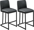 Yaheetech Bar Stools Set of 2, Counter Height Kitchen Stools 24'' Modern Leather Upholstered Bar Chairs with Back and Metal Legs for Kitchen Counter, Dark Gray