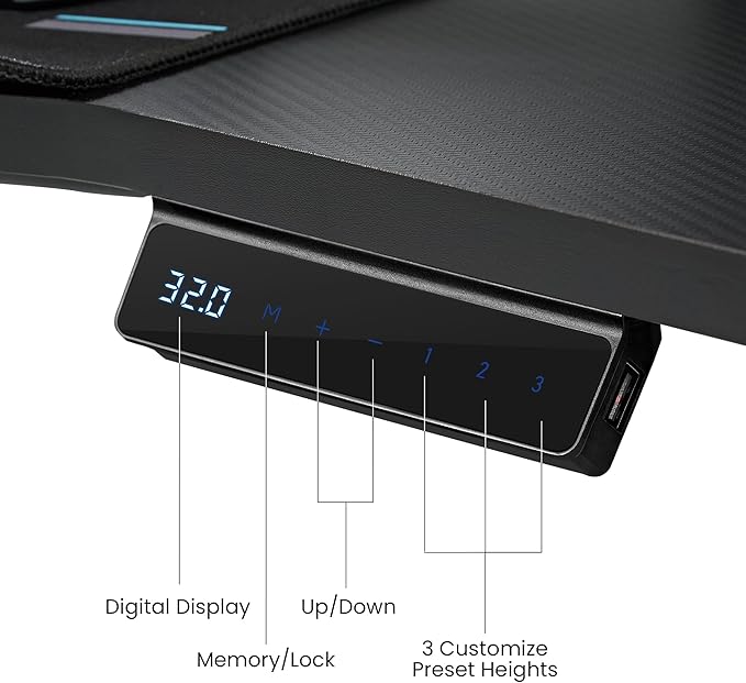 EUREKA ERGONOMIC Aero 55 Inch W Shaped Electric Standing Desk, Height Adjustable Computer Gaming Desk with LED Monitor Shelf, Mouse Pad, Headphone Hook, Cup Holder, Carbon Black