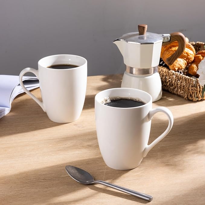 GBHOME 12 OZ Off White Coffee Mugs, Ceramic Coffee Mugs Set with Large Handle for Man,Woman,Dad,Mom, Light Weight Coffee Mugs for Latte/Cappuccino/Cocoa/Milk, Dishwasher &Microwave Safe,12Pcs