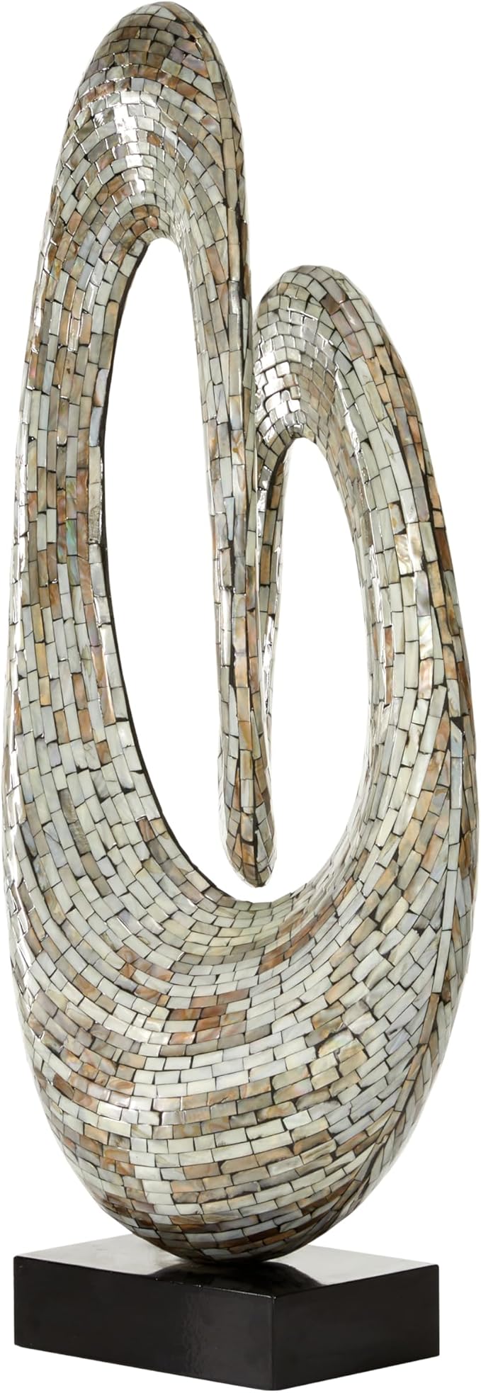Deco 79 Mother of Pearl Shell Abstract Decorative Sculpture Swirl Home Decor Statue with Black Base, Accent Figurine 12" x 5" x 29", Gray
