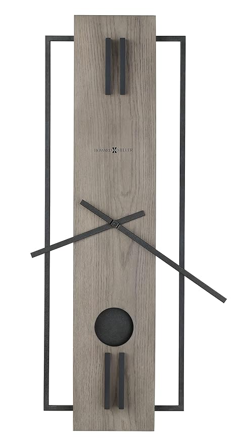 Howard Miller Harwood III Wall Clock, Gray Finish Analog Display Battery-Powered Quartz Movement, Black Pendulum Bob Battery Powered Wall Mount Best for Home Decor, Office & Dinning Room