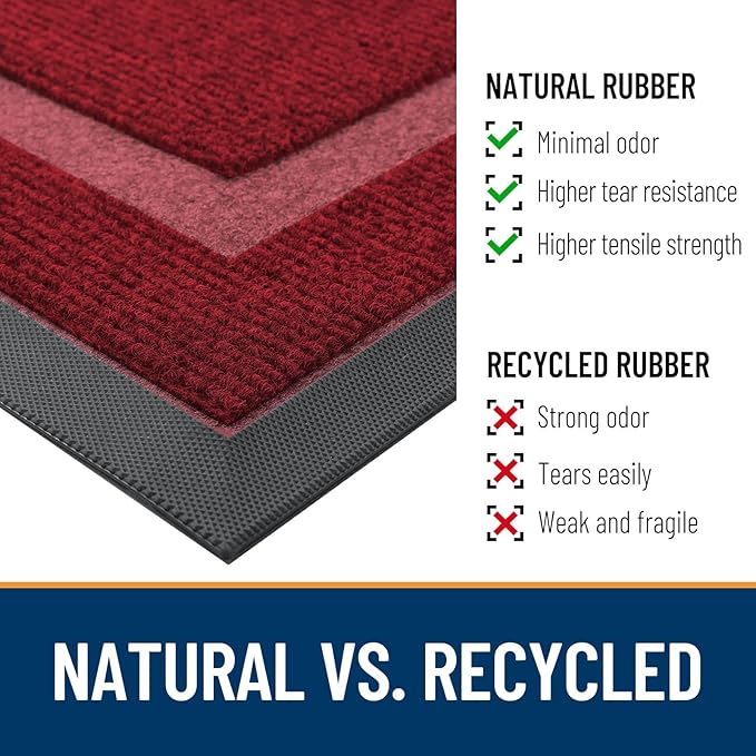OLANLY Half Circle Door Mat Indoor Outdoor Entrance Welcome, Waterproof All-Season, All-Weather Doormat, Sturdy Natural Rubber, Low Profile, Easy Clean Patio Porch Entryway Mat, 36x24, Wine Red