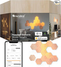 Nanoleaf Elements Wood Look Smart Wall Lights, Hexagon LED Wall Lights work with Alexa Google Assistant, Home Wall Decor for Living Room with Music Sync, Touch Control, Ambient White 1500-4000K, 13 PK