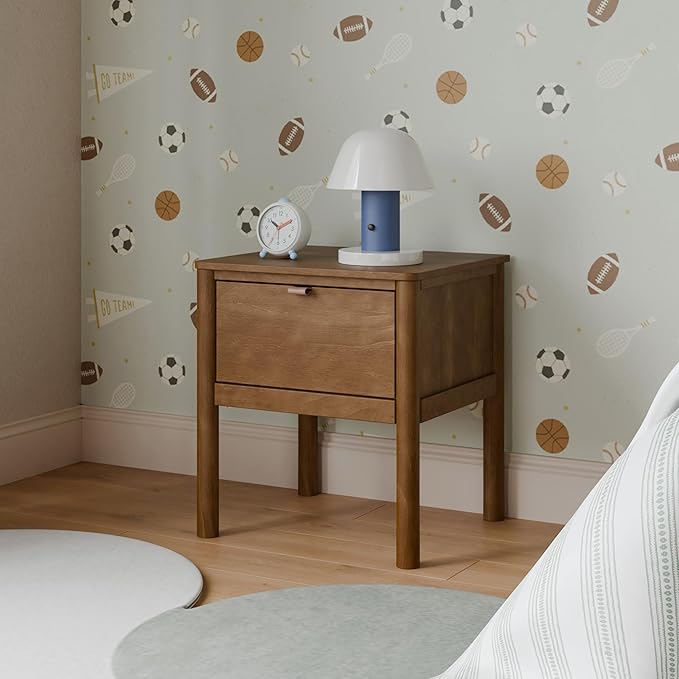 Babyletto Bondi Assembled Nightstand for Kids Bedroom - GREENGUARD Gold Certified Modern Boho Bedside Table with Storage Drawer & Vegan Leather Pull - Versatile Wood Night Stand for Kids & Guest Rooms