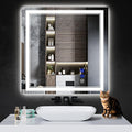30"x30" LED Bathroom Mirror with Anti-Fog, Stepless Dimmable Lights, 3 Color Modes, Shatter-Proof Tempered Glass, Memory Function & Waterproof Design