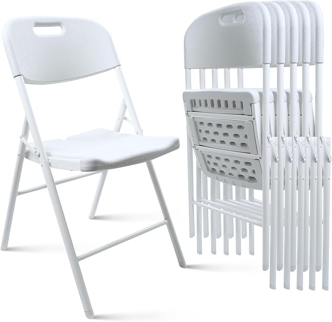 6 Pack Folding Chair, 700 lb Weight Capacity,Indoor/Outdoor Heavy Duty Foldable Chairs for Restaurants, Kitchens, Picnics, Races, Parties & Weddings. (6, White)