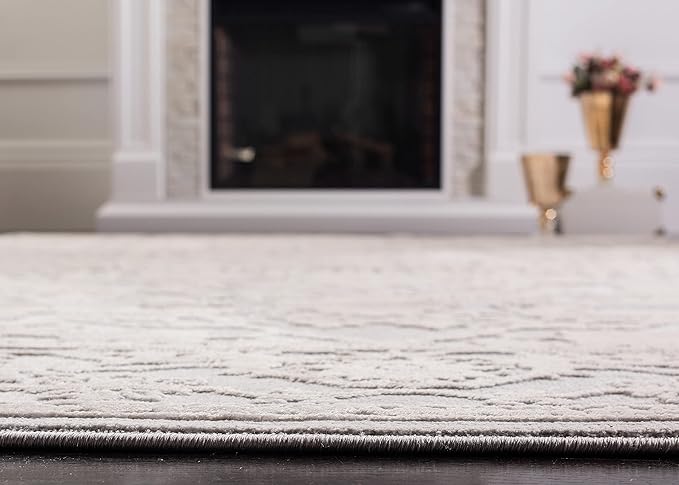 SAFAVIEH Area Rug 10x14 - Reflection Collection - Large - Light Grey & Cream, Non-Shedding & Easy Cleaning, Ideal for Living Room, Bedroom (RFT665C)