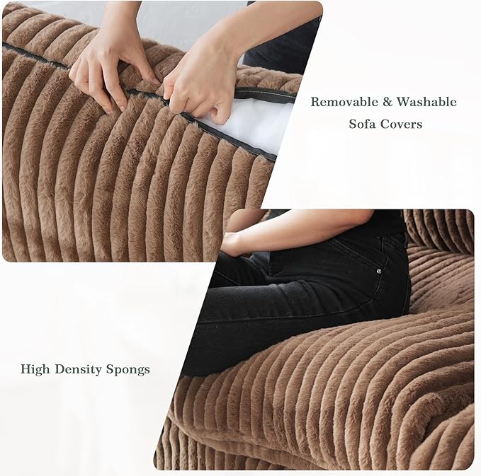 Modular Sectional Sofa, 78.74" Oversized Loveseat Sofa, Deep Seat Cloud Couch, 2 Seat Comfy Couches for Living Room, Plush Couch Cushion Covers Removable, Brown