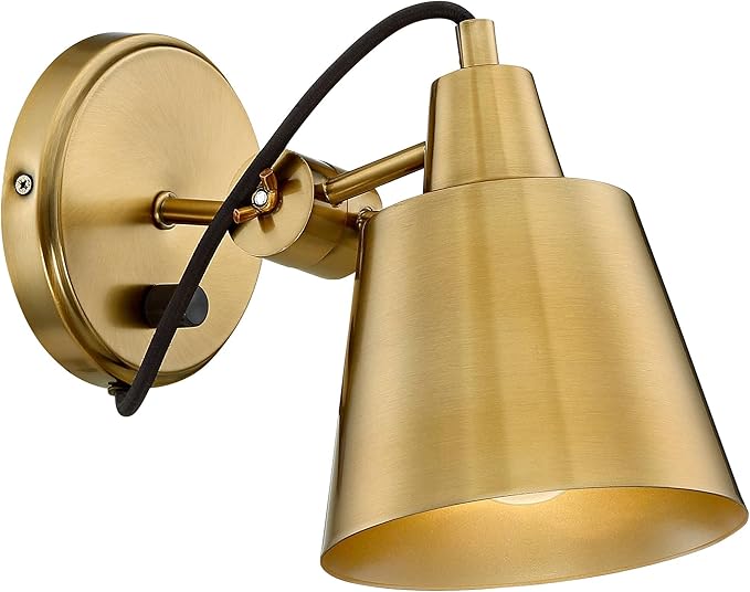 Possini Euro Design Capetown Modern Wall Light Sconces Set of 2 Warm Brass Hardwired 5 3/4" Fixture Swivel Head Up Down for Bedroom Bathroom Vanity Reading Living Room Hallway Dining House Home