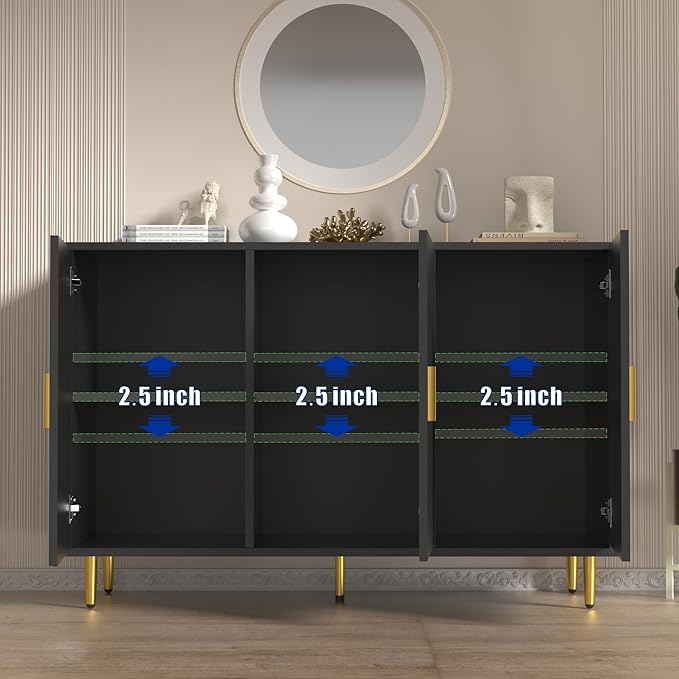 Black Sideboard Buffet Cabinet, Accent Coffee Bar with 3 Doors, Entryway Cabinet for Living Room, Kitchen, Hallway