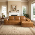 114" Boneless Couches for Living Room, Brown Faux Leather Cloud Sectional Couches with Chaise, Deep Seat L Shaped Modular Sofa, No Assembly Required Sofas in a Box (Right,Faux Leather,Brown)