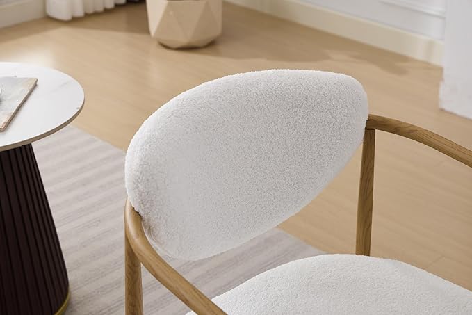 Modern Accent Chair, White Teddy Velvet Armchair with Wood Grain Metal Frame, Comfortable Single Seating for Living Room, Dining Room, Bedroom, and Cafe, 24.8" W x 24.8" D x 29.1" H