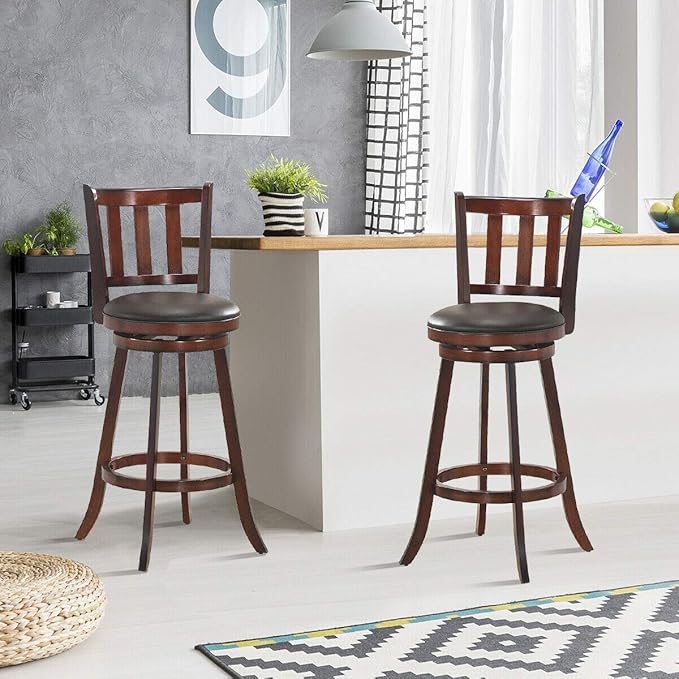 COSTWAY Bar Stools Set of 2, Counter Height Dining Chair, Fabric Upholstered 360 Degree Swivel, PVC Cushioned Seat, Perfect for Dining and Living Room (Height 29.5''-Set of 2)