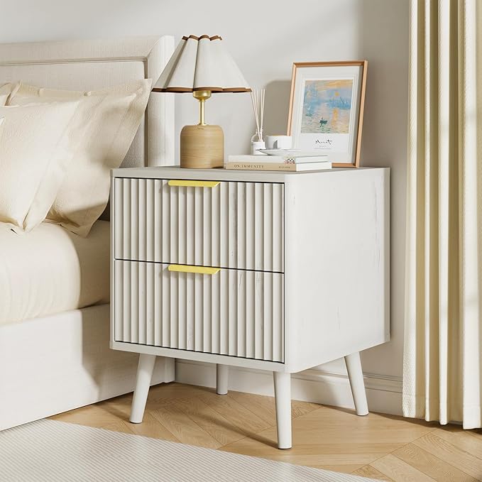 LYNSOM Fluted Dresser and Nightstand Set, 3 Pieces Bedroom Set, 55 Inch Wide 6-Drawer Dresser & 2-Drawer Nightstands Set of 2, Modern Dressers Set for Bedroom, Hallway, White