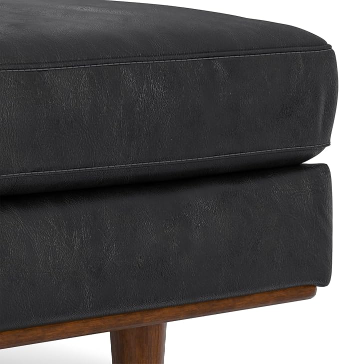 SIMPLIHOME Morrison 49 inch Wide Large Rectangular Ottoman in Lead Black Genuine Leather, Multifunctional Footrest, Coffee Table, and Extra Seating for Living Room, Mid-Century Modern Style