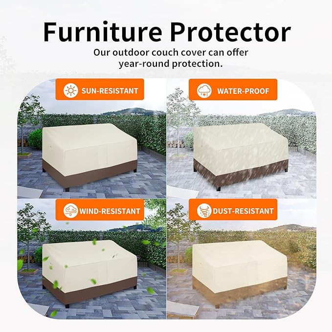 Easy-Going Waterproof Patio Loveseat Cover, Heavy Duty Windproof Outdoor Furniture Cover with Air Vent (90Wx40Dx33H inch, Beige/Dark Brown)