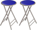 Lavish Home Folding Stool Set - Set of Two 24-Inch Padded Stools with 225lb Capacity for Kitchen, Dorm, or Rec Room - Portable Stools for Adults - Collapsible Sitting Stool Set for Seating (Blue)