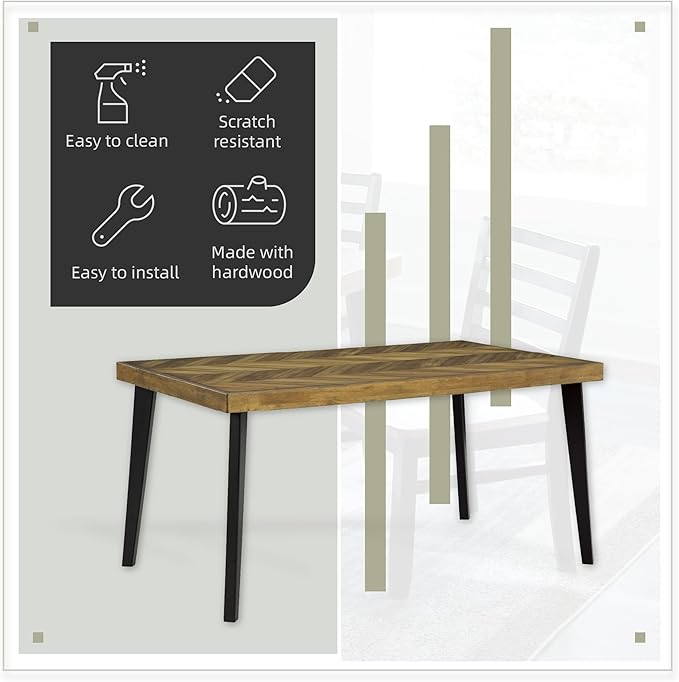 Signature Design by Ashley Blondon Rectangular Dining Room Table Set with 6 Chairs, Chevron Pattern, Tapered Legs, Seats 6, Wood, 60" Long, Brown & Black