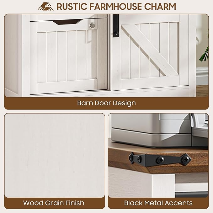 Vabches Lateral File Cabinets with Adjustable Shelf, Farmhouse Filing Cabinet with Lock for Home Office, Filing Organization Storage Cabinets with Sliding Barn Door for Hanging Files Letter/A4.(White)