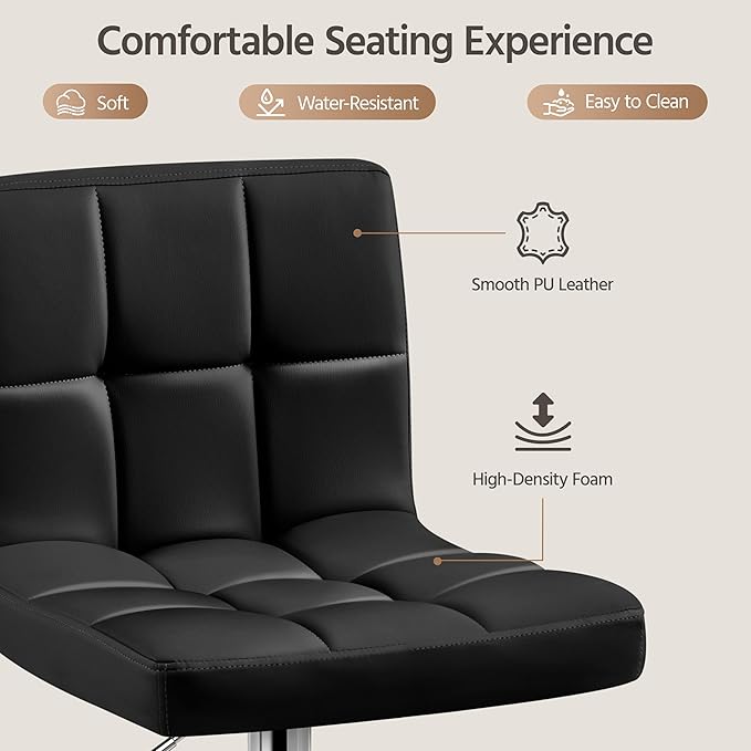 Yaheetech Bar Stools, Adjustable PU Leather Swivel Barstools, Modern Counter Stools with Back and Footrest, Counter Height Barstools for Bar, Kitchen, Dining Room, Black