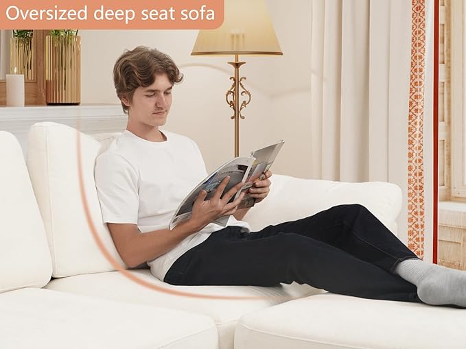 EASE MOOSE White Modular Sectional Sofa, FSC Certified Extra Large L Shape Sectional Couch, Comfty Wide Deep Modular Cloud Sofa with Ottoman, Removable and Washable