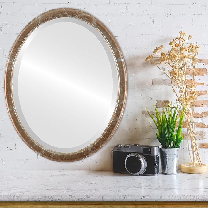 OVALCREST Oval Beveled Wall Mirror for Home Decor - Toronto Style - Champagne Silver - 18" x 14"
