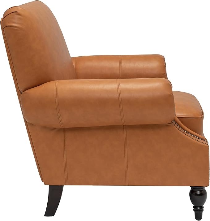 Accent Chair,22.4" Seat Depth Armchair with Roll Arms,36.6W*34.3D*34.6H Living Room Chair,Wood Legs,Set of 1,Faux Leather in Brown