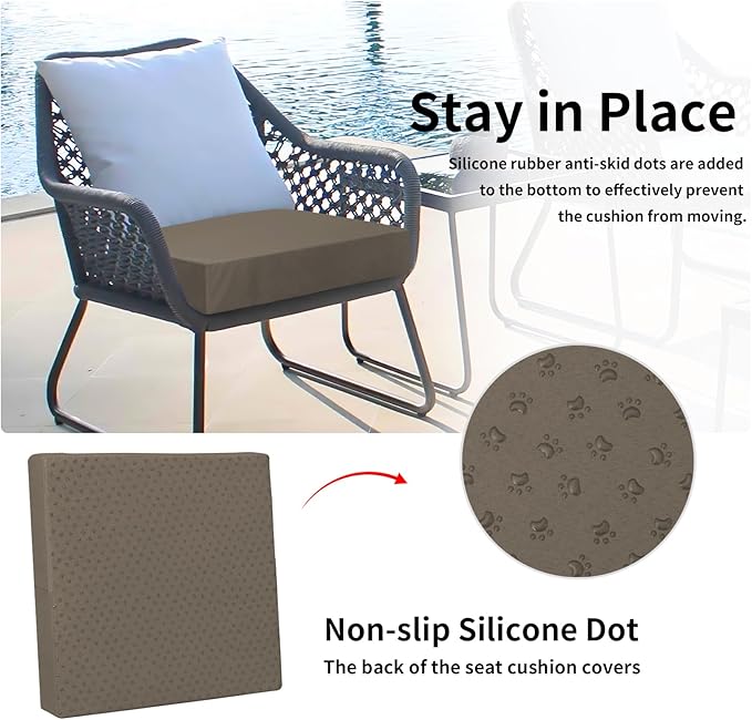Easy-Going Waterproof Patio Cushion Covers ONLY Cover 24x22x4 inch 2 Pack Replacement Non-Slip Outdoor Seat Cushion Slipcover with Zipper. Taupe
