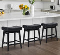 Counter Height Black Bar Stools Set of 3 for Kitchen Counter Farmhouse Modern Barstools with Faux Leather Upholstered Backless Seat and Solid Wood Legs 24 inch Bar Chairs