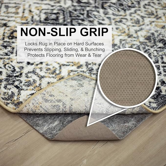 Mohawk Home 7' 6" Round Non Slip Rug Pad Gripper 3/8 Thick Dual Surface Felt + Rubber Gripper - Safe for All Floors