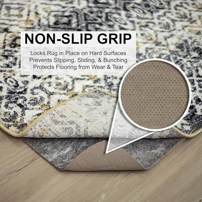 Mohawk Home 2' 2" x 10' Non Slip Grip Rug Pad 1/4" Thick Dual Surface Felt Cushion + Rubber Gripper - Safe for All Floors