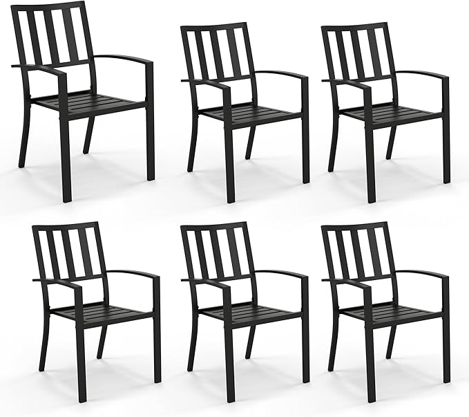 PHI VILLA 6 Pieces Patio Metal Dining Chairs, Outdoor Wroght Iron Seating Dining Chairs, Stackable Bistro Chair for Garden, Backyard, Lawn, Supports 300 lbs
