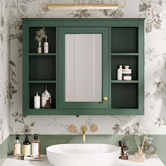 Bathroom Wall Cabinet with Mirror, 35'' x 27.5'' Medicine Cabinet with Mirror Door and Adjustable Shelves, Over Toilet Storage Cabinet, Wall-Mounted Bathroom Mirrors for Over Sink with Storage