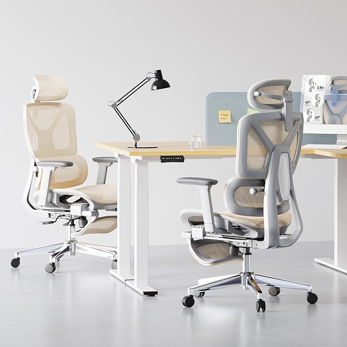 FLEXISPOT ErgoX Premium Ergonomic Office Chair with Footrest- Adjustable 3D Armrests, Dynamic Lumbar Support, Recline & Tilt Function, Mesh Seat, for Home & Office Use,Cream