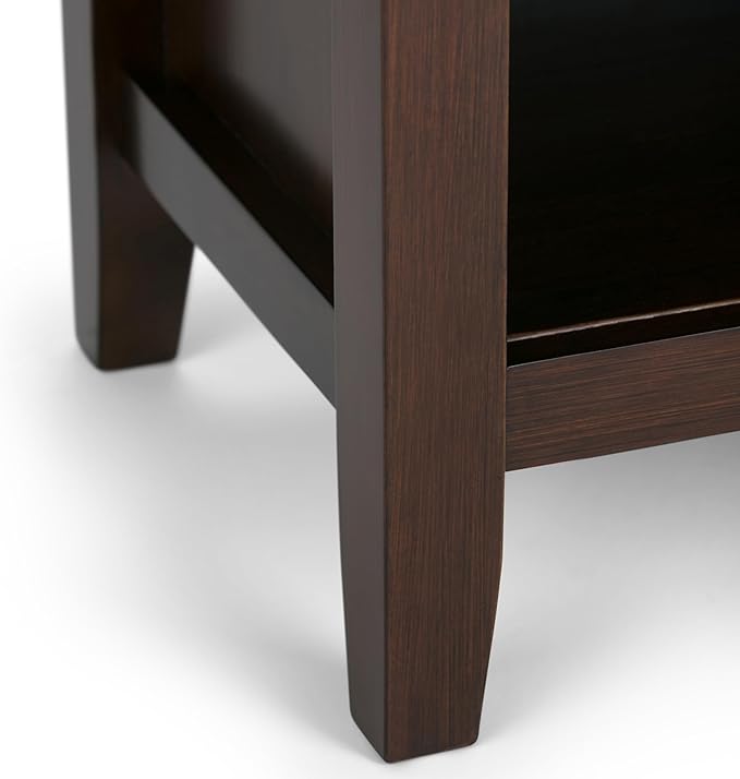 SIMPLIHOME Artisan Bedside Table - 24 inch Wide Solid Wood Nightstand Table in Russet Brown, Contemporary Bedroom Side or End Table with 1 Drawer, Open Shelf Storage and Bronze Knobs