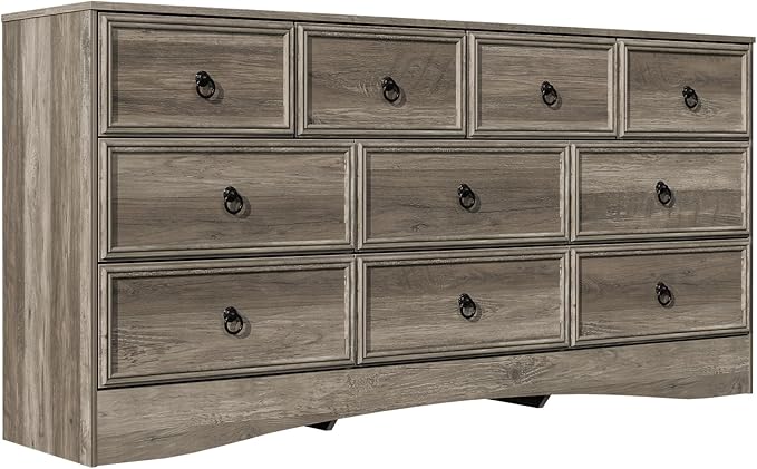 Farmhouse 10 Drawer Dresser for Bedroom – 63'' Long Dresser Wood Chest of Drawers,TV Stand for 75 inch TV, Storage Organizer Furniture, Hallway, Entryway, Closet, Brownish Grey