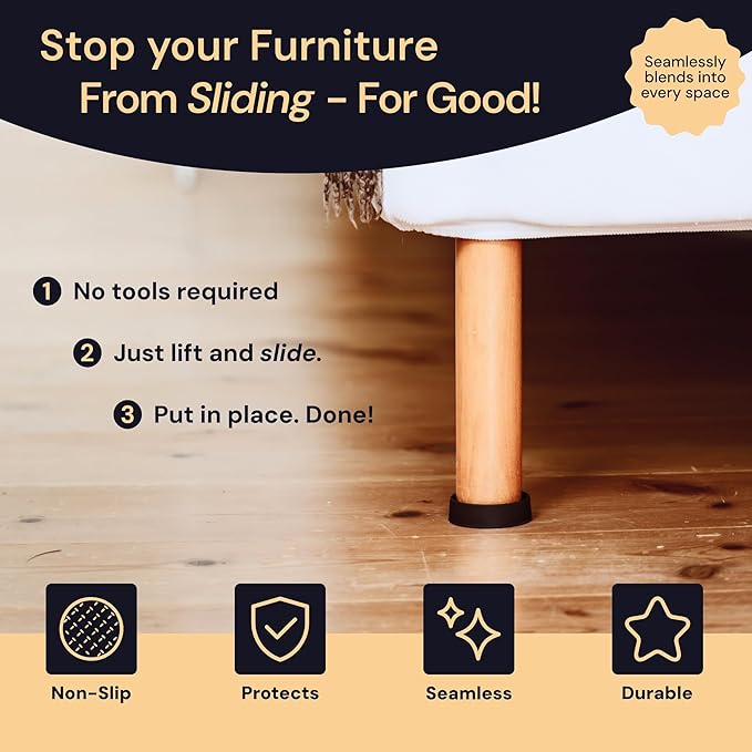 CasterMaster Non Slip Furniture Pads for Hardwood Floors - 3x3 Black Round Caster Cups - Rubber Feet for Furniture - Anti Slip Couch Stoppers to Prevent Sliding - Floor Protectors (Set of 4)