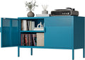 Blue Metal Storage Cabinet with Doors and Shelf, 2 Door Locker Storage Cabinet for Home and Office, 2 Tier Low Metal Tv Stand Cabinet