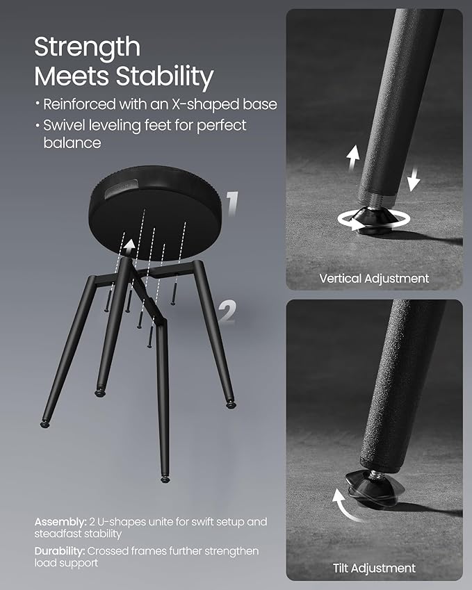 VASAGLE EKHO Collection - Dining Chairs Stools Set of 4, Upholstered Kitchen Chairs, Vanity Stools, Synthetic Leather with Stitching, Mid-Century Modern, 19-Inch Tall, Easy Assembly, Ink Black