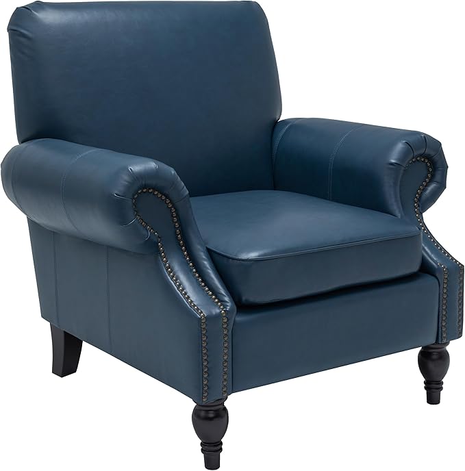 Accent Chair,22.4" Seat Depth Armchair with Roll Arms,36.6W*34.3D*34.6H Living Room Chair,Wood Legs,Set of 2,Faux Leather in Navy