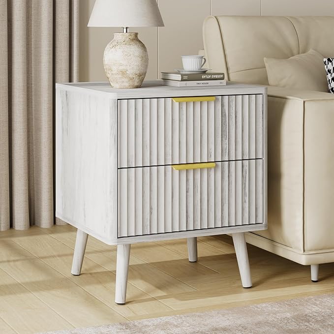 LYNSOM Fluted Dresser and Nightstand Sets 4 Piece, 2-Drawer Nightstands and 5/6 Drawers Dresser, Wood Bedroom Furniture Set for Home, Bedroom, Hallway, White
