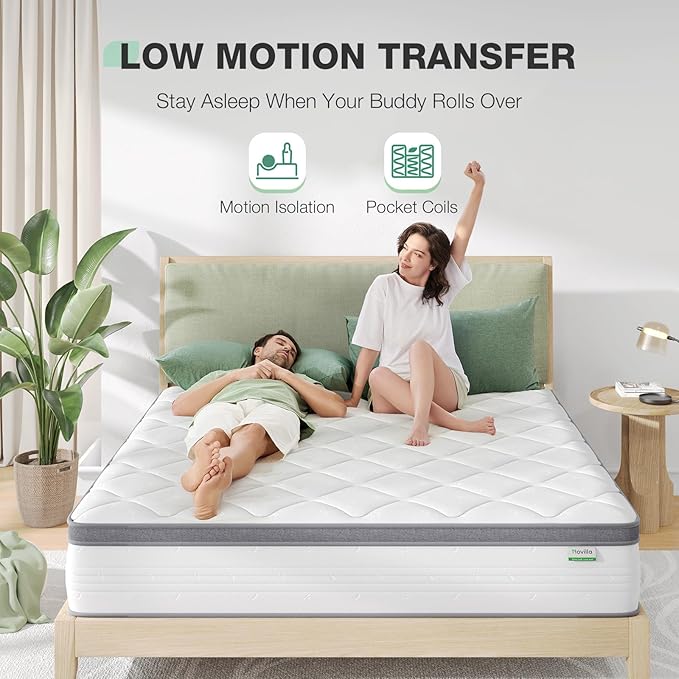 Novilla Full Mattress 10 Inch, Hybrid Full Mattress in a Box, Pocket Innerspring Pillow Top Mattresses for Motion Isolation, Mattresses Full Size Bed for Pressure & Pain Relief, Medium Firm Feel