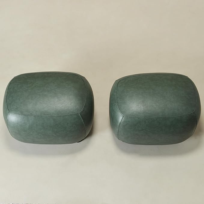 KINWELL 23" Wide Faux Leather Upholstered Ottoman Set of 2, Mid-Century Modern Living Room Footrest with Soft Padded Seat, Footstool for Bedroom, Entryway or Living Room, Green