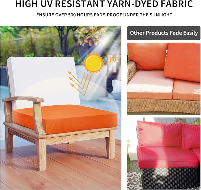 Easy-Going Waterproof Patio Cushion Covers 20x18x4 inch 2 Pack Replacement Non-Slip Outdoor Seat Cushion Slipcover with Zipper. Orange
